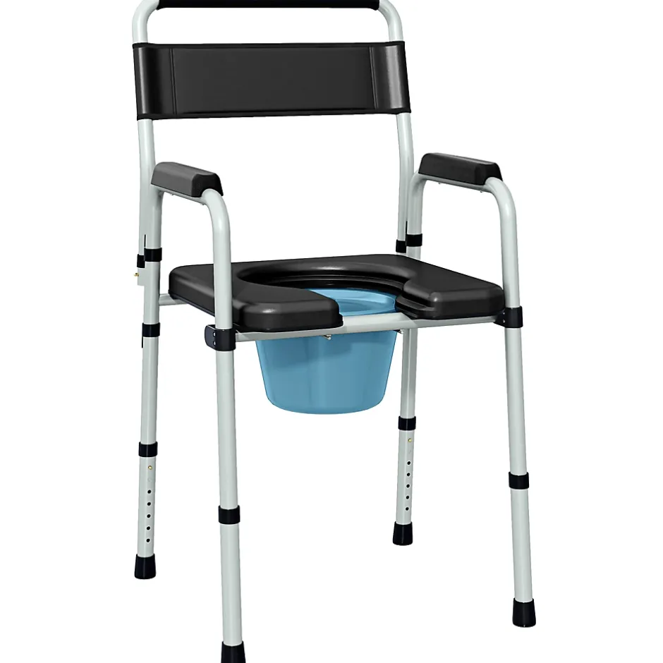 Homcom Chaise percée toilette pliable hauteur réglable - seau amovible - siège, accoudoirs rembourrés - max. 150 Kg - acier gris noir* Siège De Douche