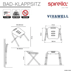 Spirella Chaise pliante rabattable de bain Chrome