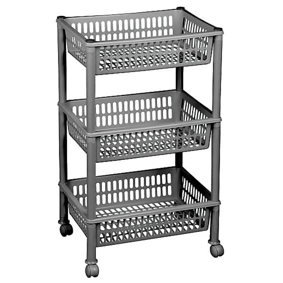 Plast Team Chariot de rangement à roulettes avec 3 corbeilles - Blanc* Meuble Buanderie