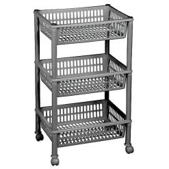 Plast Team Chariot de rangement à roulettes avec 3 corbeilles - Argent* Meuble Buanderie
