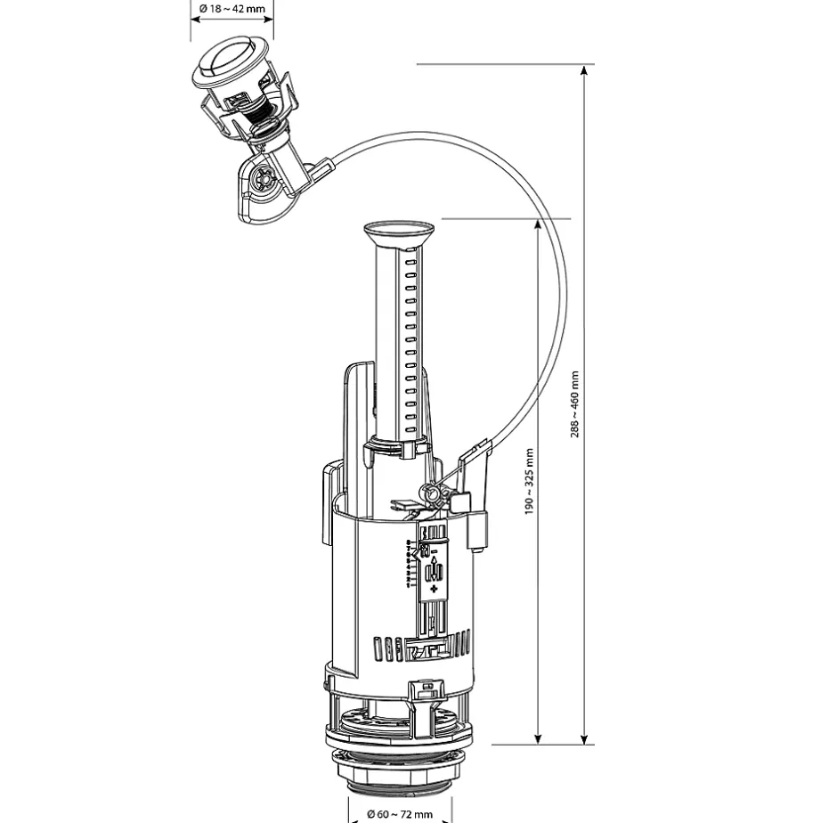 Flomasta Chasse d'eau 2", double bouton poussoir + câble