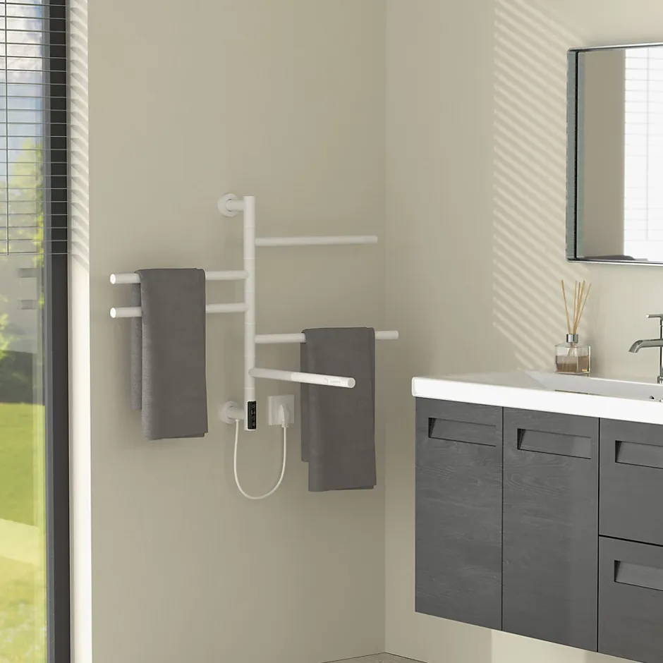 Luxebath Chauffe-serviette électrique 75W 45-60C 450x622 mm blanc rotation 180 degrés en acier inox* Sèche-Serviettes Eau Chaude
