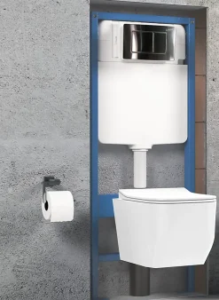 Laneri Châssis de bâti-support avec réservoir caché pour cuvette suspendu complet de plaque de commande double bouton en acier inoxydable