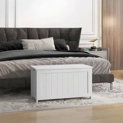 ProximaX Coffre de rangement avec poignée et couvercle, 81 x 40 x 46 cm, boîte de rangement pour salon et chambre, blanc* Meuble Wc