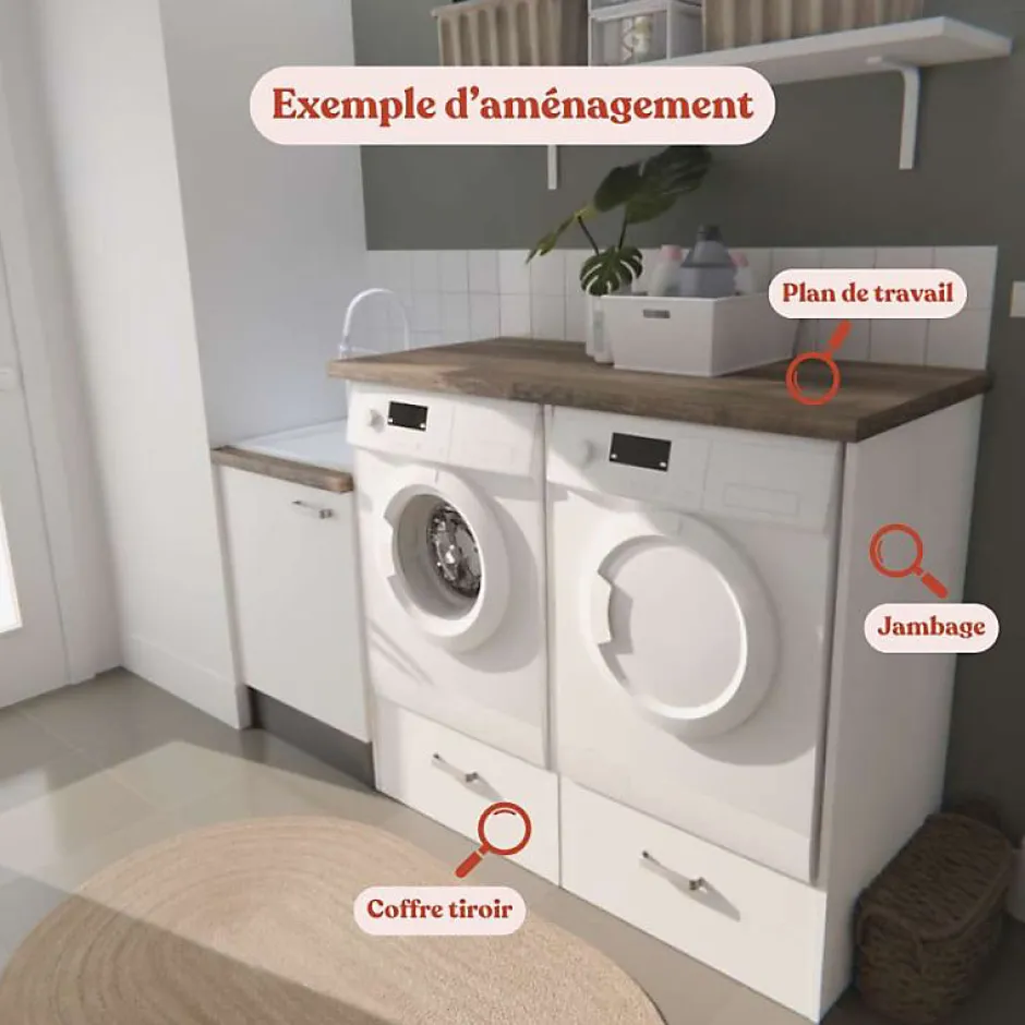 Cuisibane Coffre tiroir pour meuble lave-linge surélevé* Meuble Buanderie