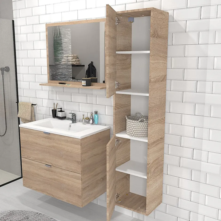 Weber Industries Colonne 2 portes + 1 niche / Décor Chêne blanchi* Meuble Vasque