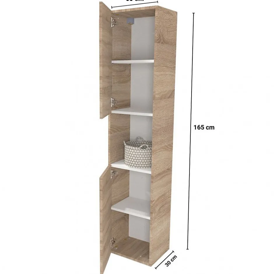 Weber Industries Colonne 2 portes + 1 niche / Décor Chêne blanchi* Meuble Vasque