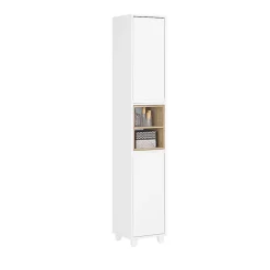 Sobuy Colonne Armoire Salle de Bain étagère étroite 2 Portes 2 Compartiments, BZR147-W,
