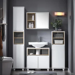 Sobuy Colonne Armoire Salle de Bain étagère étroite 2 Portes 2 Compartiments, BZR147-W,
