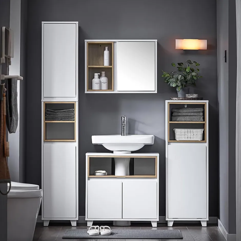 Sobuy Colonne Armoire Salle de Bain étagère étroite 2 Portes 2 Compartiments, BZR147-W,