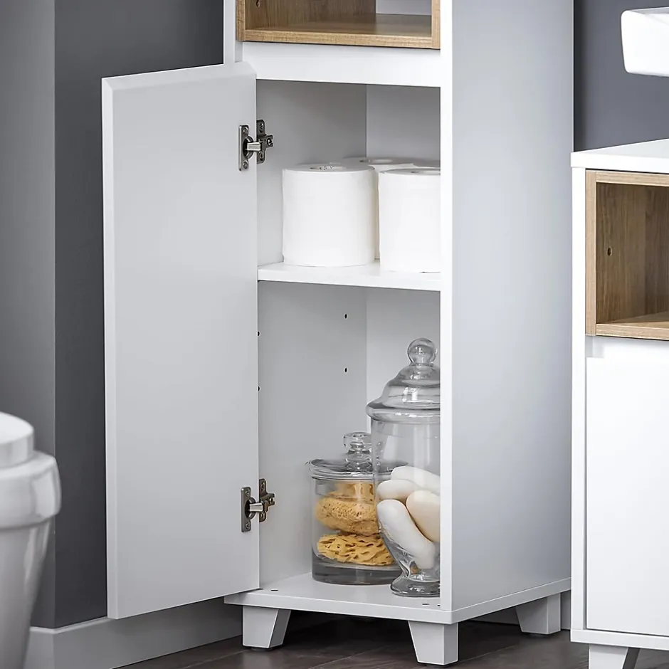 Sobuy Colonne Armoire Salle de Bain étagère étroite 2 Portes 2 Compartiments, BZR147-W,