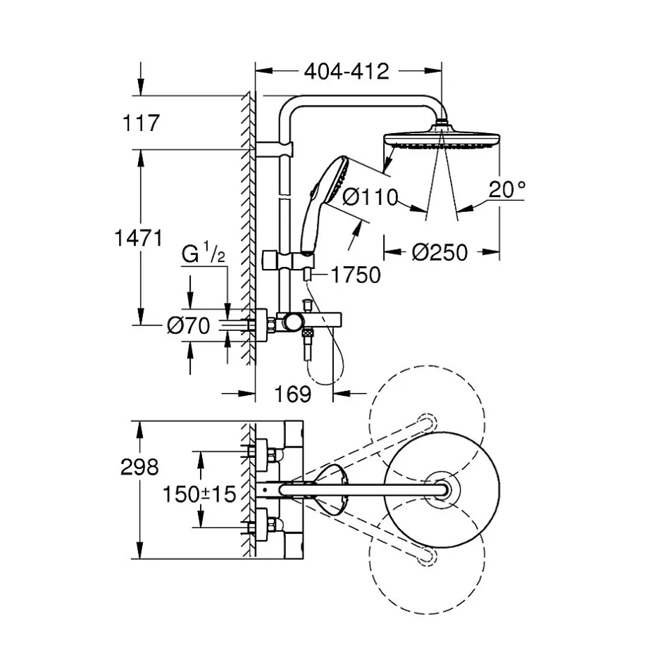 Grohe Colonne bain douche thermostatique Vitalio Start System Chromé* Colonne De Douche Hydromassante