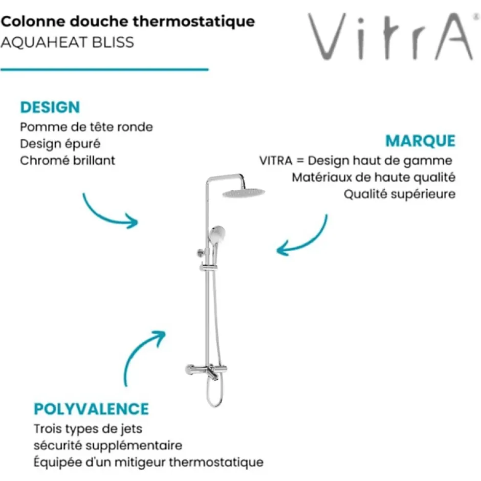 Vitra Colonne bain douche thermostatique Aquaheat Bliss 250 B