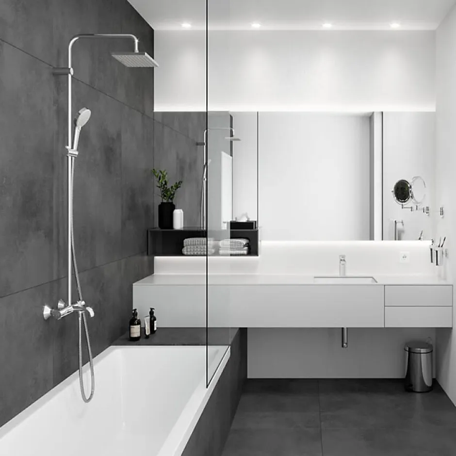 Hansgrohe Colonne bain douche thermostatique Vernis Shape 230 chromé + tablette AddStoris* Robinet De Douche