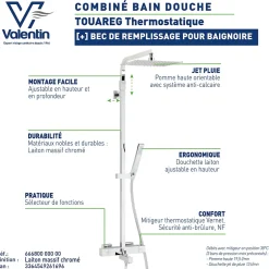 Valentin Colonne bain douche thermostatique avec pomme de tête, douchette et flexible, chrome, Touareg* Colonne De Baignoire