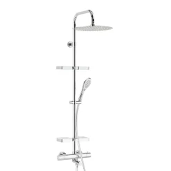 Valentin Colonne bain douche thermostatique avec tablette, pomme de tête ronde, douchette et flexible, chrome, Opium* Colonne De Baignoire