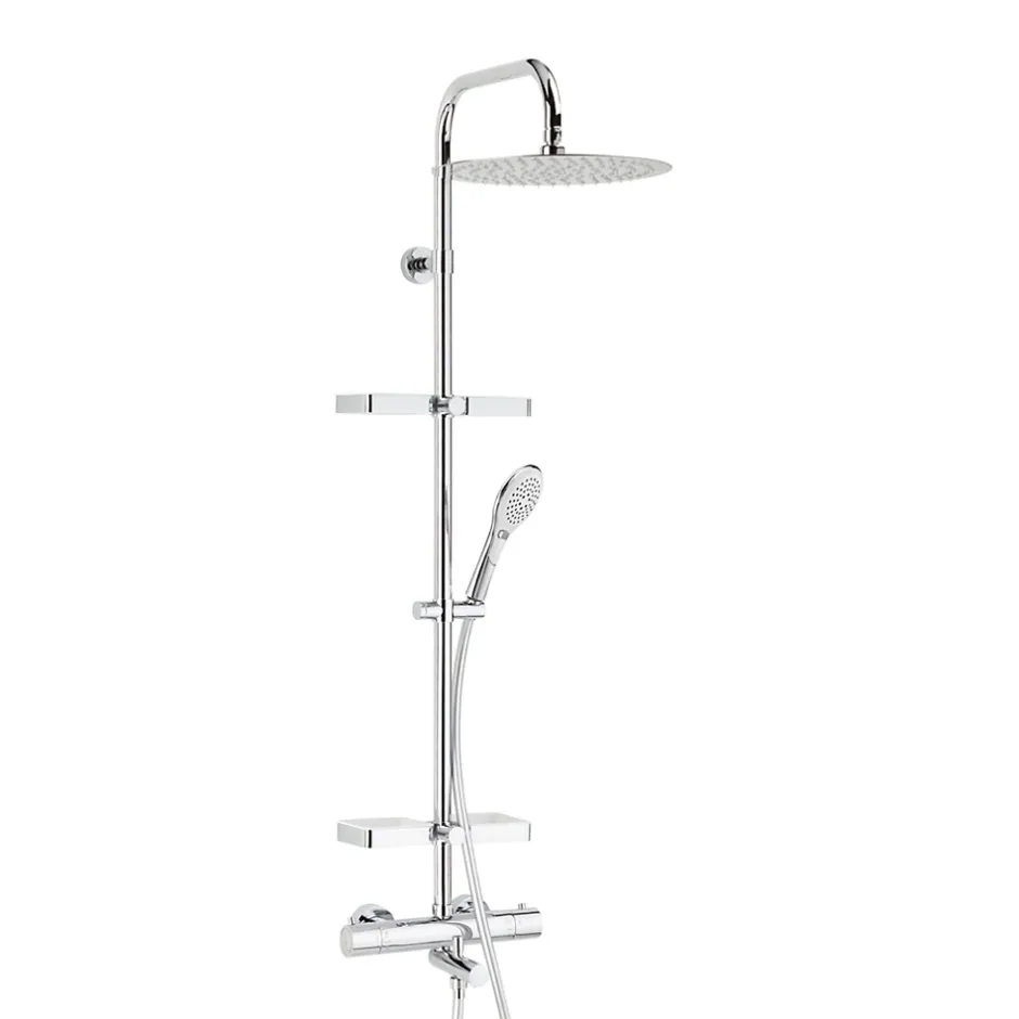 Valentin Colonne bain douche thermostatique avec tablette, pomme de tête ronde, douchette et flexible, chrome, Opium* Colonne De Baignoire