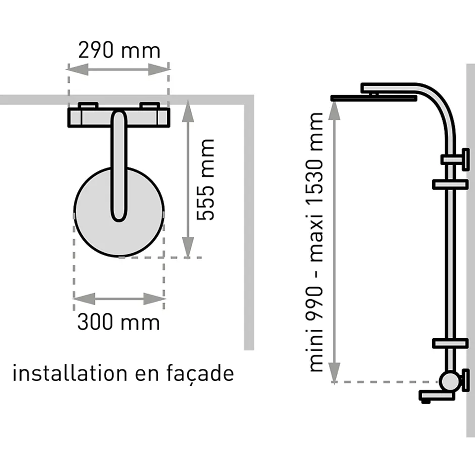 Valentin Colonne bain douche thermostatique avec tablette, pomme de tête ronde, douchette et flexible, chrome, Opium* Colonne De Baignoire