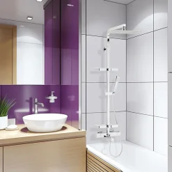 Valentin Colonne bain douche thermostatique avec tablettes, pomme de tête, douchette et flexible, chrome, Touareg* Colonne De Baignoire