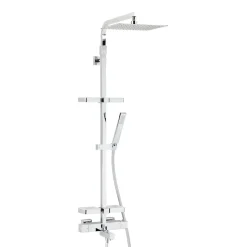 Valentin Colonne bain douche thermostatique avec tablettes, pomme de tête, douchette et flexible, chrome, Touareg* Colonne De Baignoire