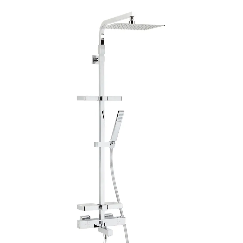Valentin Colonne bain douche thermostatique avec tablettes, pomme de tête, douchette et flexible, chrome, Touareg* Colonne De Baignoire