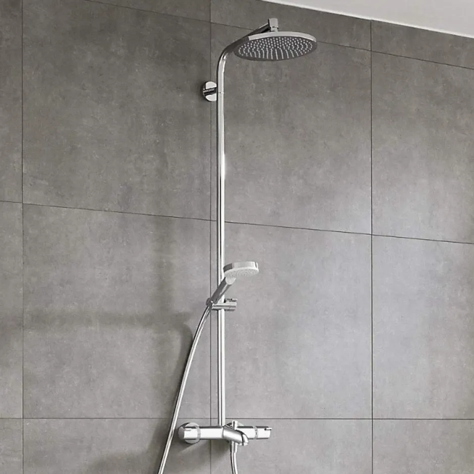 Hansgrohe Colonne bain douche thermostatique Crometta S 240 chromé + tablette Addstoris* Robinet De Douche