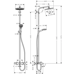 Hansgrohe Colonne bain douche thermostatique Crometta S 240 chromé + tablette Addstoris* Robinet De Douche
