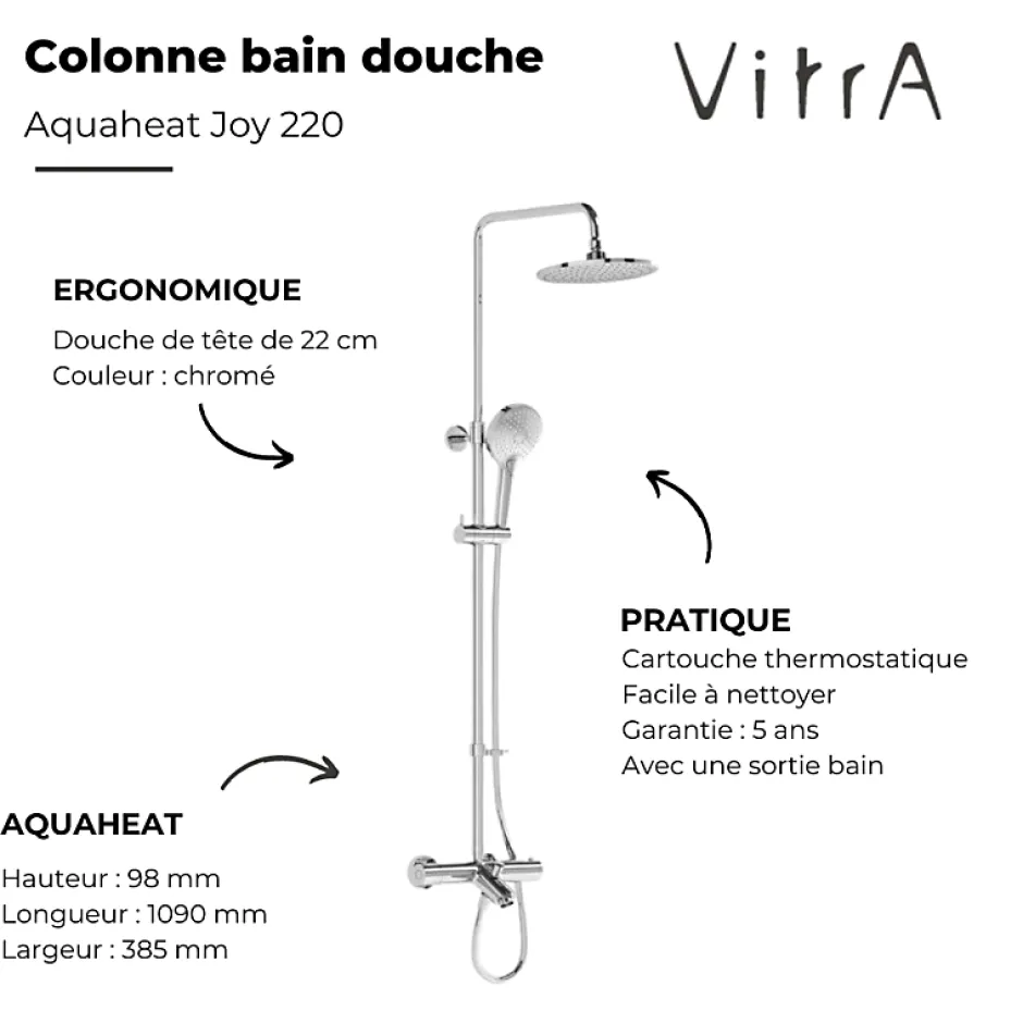 Vitra Colonne bain douche thermostatique Aquaheat Joy 220* Robinet De Douche