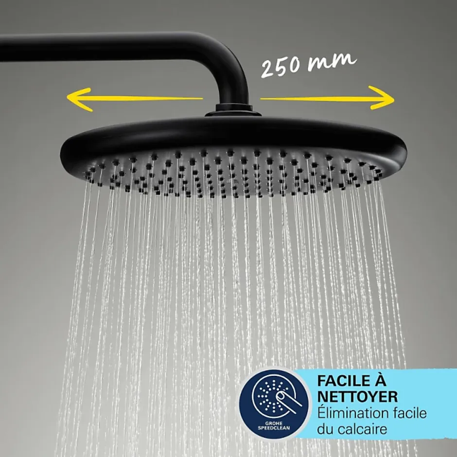 Grohe Colonne bain douche thermostatique Vitalio Start System noir mat + Tablette de douche d'angle Start Cube
