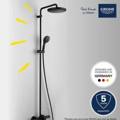 Grohe Colonne bain douche thermostatique Vitalio Start System noir mat + Tablette de douche d'angle Start Cube