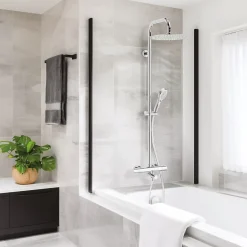 Valentin Colonne bain douche thermostatique anti-brûlure avec pomme de tête, douchette et flexible, chrome, Opium