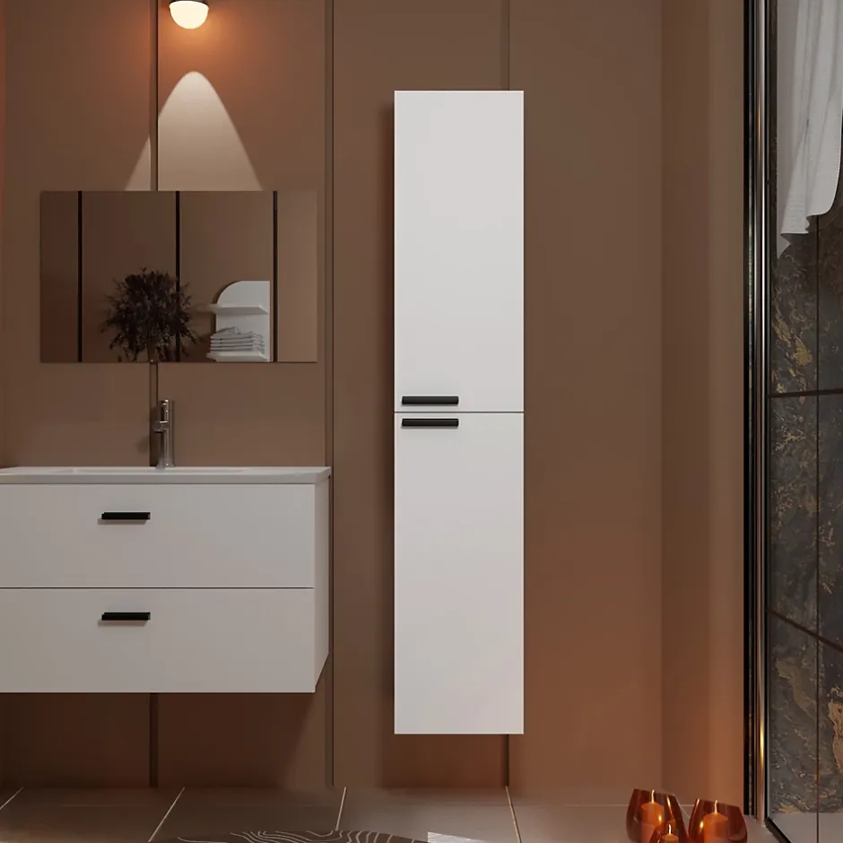 Aurlane Colonne Blanche 30x30x150 cm - Bois MDF Blanc Brillant - BOX-IN* Colonne De Salle De Bains