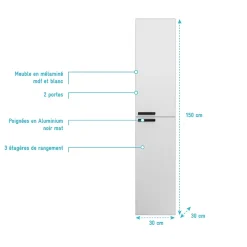 Aurlane Colonne Blanche 30x30x150 cm - Bois MDF Blanc Brillant - BOX-IN* Colonne De Salle De Bains