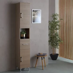 Kiamami Valentina Colonne De 190 Cm Pour Salle De Bain Chêne Naturel Effet Bois Rimini
