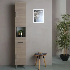 Kiamami Valentina Colonne De 190 Cm Pour Salle De Bain Chêne Naturel Effet Bois Rimini