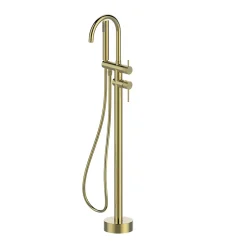 GoodHome Colonne de baignoire îlot + flexible + douchette, doré brossé, Owens* Robinet De Baignoire