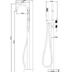 GoodHome Colonne de baignoire îlot + flexible + douchette, doré brossé, Owens* Robinet De Baignoire