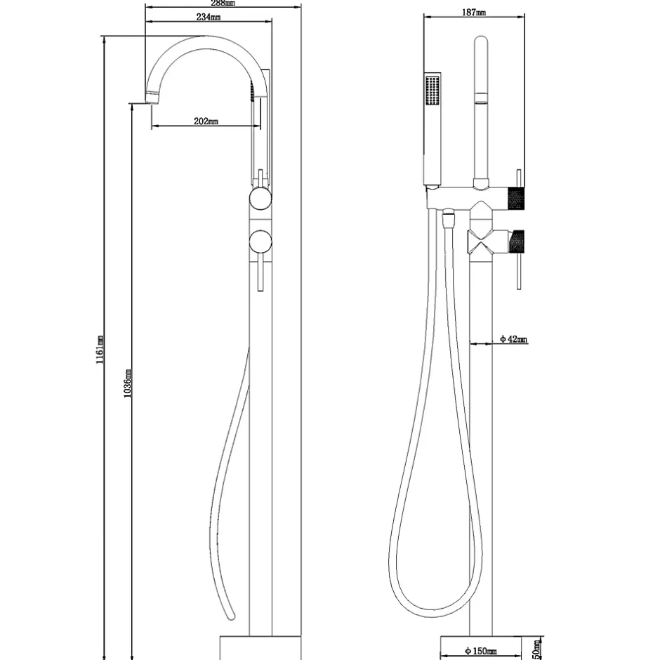 GoodHome Colonne de baignoire îlot + flexible + douchette, doré brossé, Owens* Robinet De Baignoire