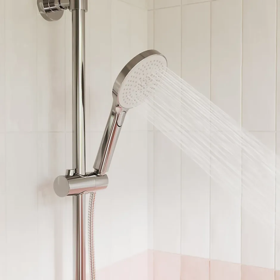 GoodHome Colonne de bain/douche thermostatique avec pommeau, douchette 3 jets, flexible, barre réglable, chrome, Anika* Colonne De Douche Thermostatique