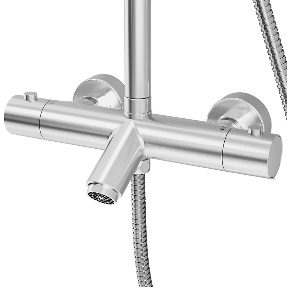 GoodHome Colonne de bain/douche thermostatique avec pommeau, douchette 3 jets, flexible, barre réglable, chrome, Anika* Colonne De Douche Thermostatique