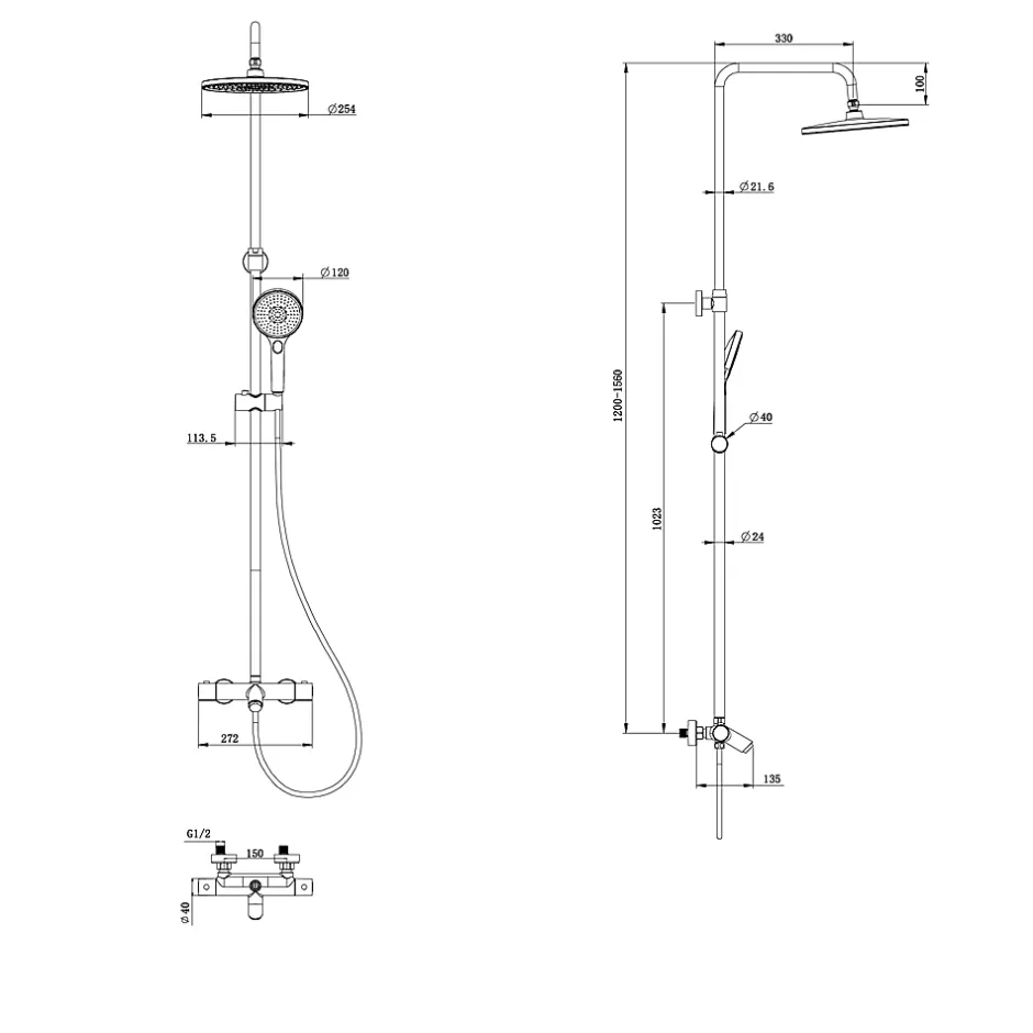 GoodHome Colonne de bain/douche thermostatique avec pommeau, douchette 3 jets, flexible, barre réglable, chrome, Anika* Colonne De Douche Thermostatique