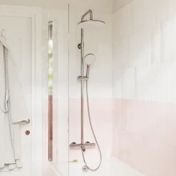 GoodHome Colonne de bain/douche thermostatique avec pommeau, douchette 3 jets, flexible, barre réglable, chrome, Anika* Colonne De Douche Thermostatique