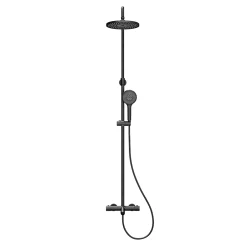 GoodHome Colonne de bain/douche thermostatique avec pommeau, douchette 3 jets, flexible, barre réglable, noir, Anika