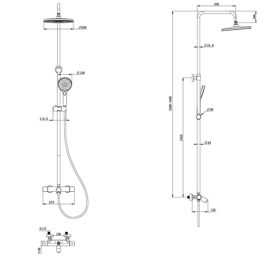 GoodHome Colonne de bain/douche thermostatique avec pommeau, douchette 3 jets, flexible, barre réglable, noir, Anika