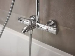 Hansgrohe Colonne de bain/douche thermostatique avec pommeau + douchette 2 jets + flexible + barre réglable, chrome, Crometta E