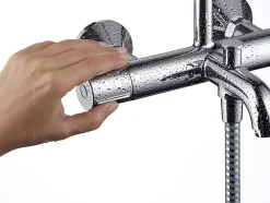 Hansgrohe Colonne de bain/douche thermostatique avec pommeau + douchette 2 jets + flexible + barre réglable, chrome, Vernis Shape* Colonne De Baignoire