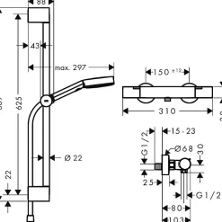 Hansgrohe Colonne de douche - - Pulsify Select S - Combi douche - 3 Jets