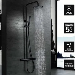 Imex Colonne de Douche Anti-Calcaire Noir Mat DINAMARCA BDR031/NG* Colonne De Douche Mécanique