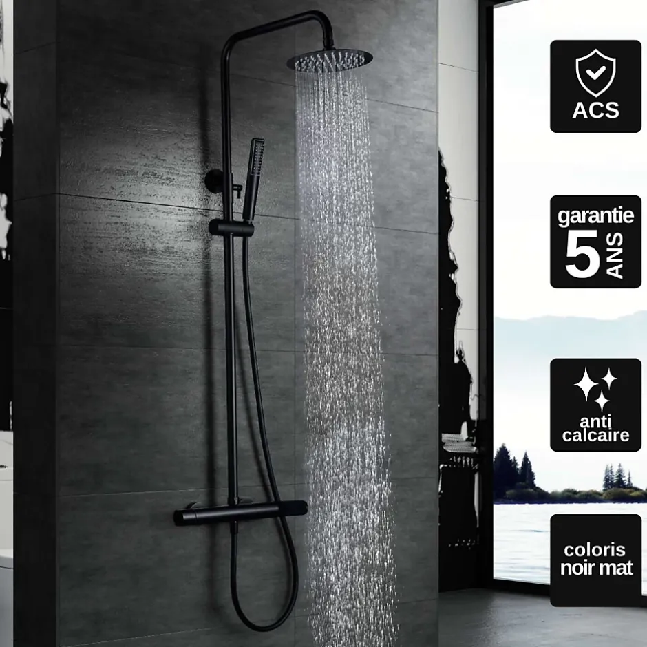 Imex Colonne de Douche Anti-Calcaire Noir Mat DINAMARCA BDR031/NG* Colonne De Douche Mécanique