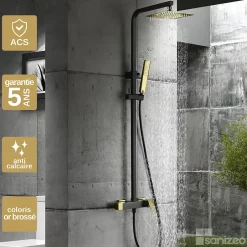 Imex Colonne de Douche Anti-Calcaire Noir et Or SUECIA BDC032/NGOLD
